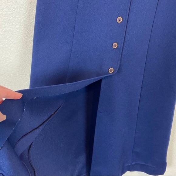 Secretary Chic Maxi Skirt Size XXS to XS Blue Button Detail 70s Retro USA Made - Picture 3 of 13